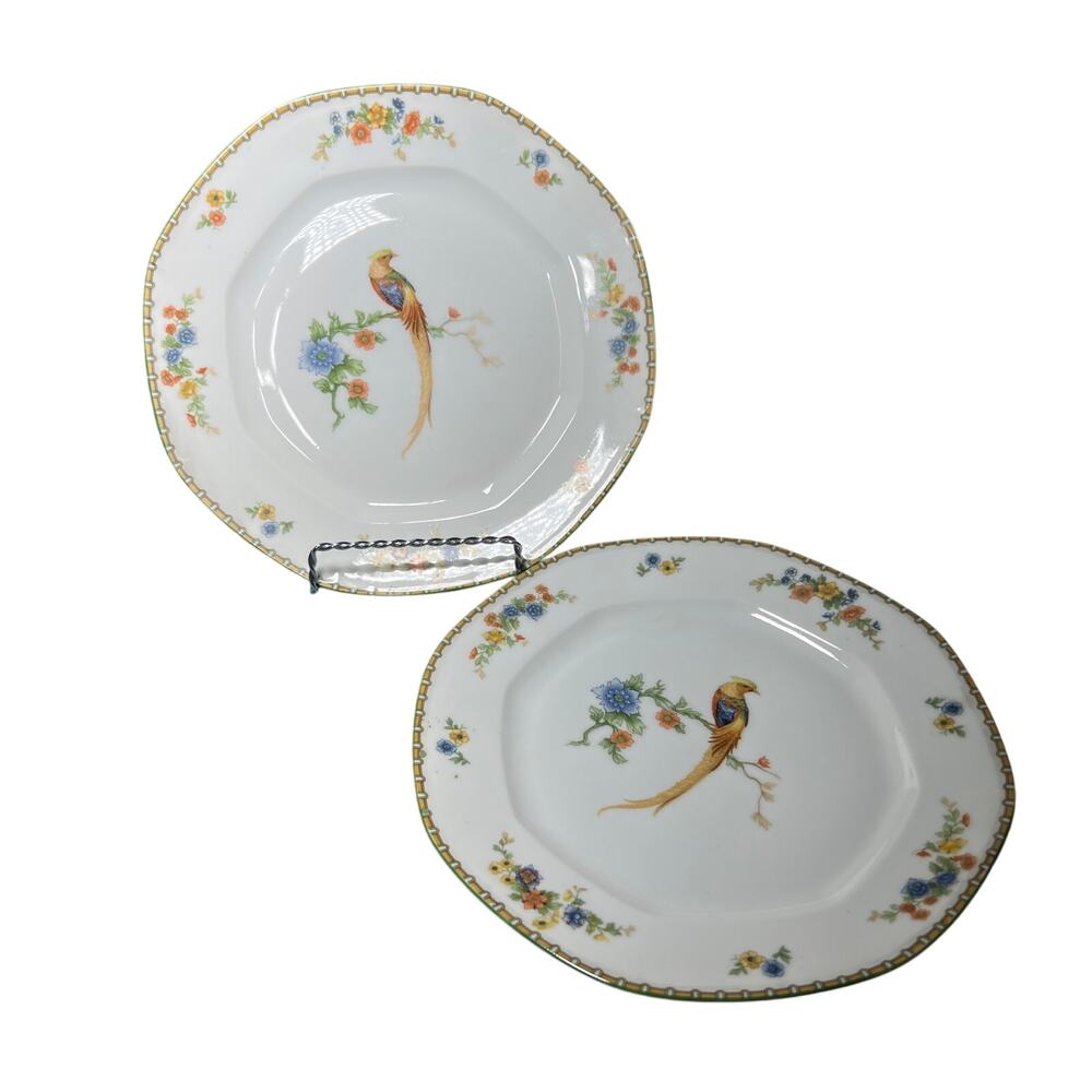 Art Deco Golden Pheasant Plates Vintage 20s Pair of Altrohlau Czechoslovakia